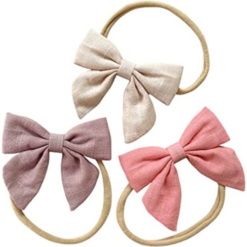Cherssy Baby Bows and Headbands, 3pcs Super Stretchy Nylon Hairbands for Newborn Infant Toddler Baby Girls