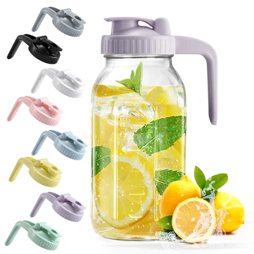 Mason Jar with Pour Spout Lid V-shaped, 2 Quart Iced Tea Pitcher Double Leak Proof, 64 oz Formula Pitcher for Breastmilk, Sun Tea, Juice, Coffee Creamer, Drink Pitcher