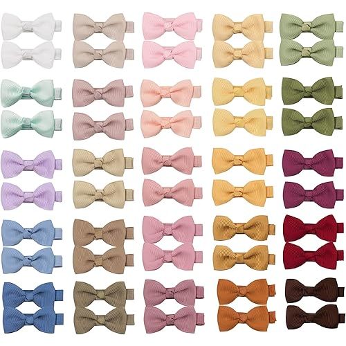 CÉLLOT Baby Hair Clips 50PCS Baby Girls Fully Lined Baby Bows Hair Pins Tiny 2" Hair Bows Alligator Clips for Baby Girls Infants Toddlers in Pairs