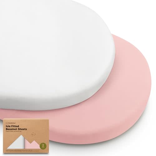 2-Pack Baby Bassinet Sheets Girl, Boy - 33x17 Viscose Derived from Bamboo Bedside Mattress Fitted Bassinet Sheets, Compatible with Halo Bassinest Swivel Sleeper, Baby Delight, Graco (Rose)
