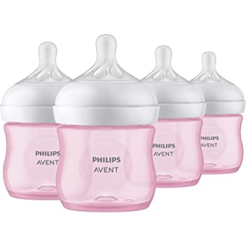 Philips Avent Natural Baby Bottle with Natural Response Nipple, Pink, 4oz, 4pk, SCY900/14