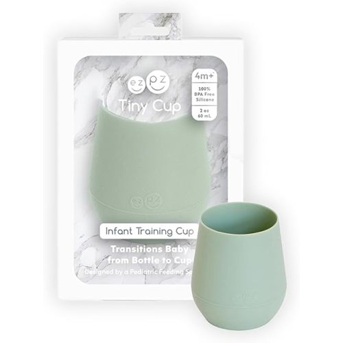 ezpz Tiny Cup (Sage) - 4 months+ - 100% Silicone Training Cup for Infants - Designed by a Pediatric Feeding Specialist - Baby-Led Weaning Essentials & Baby Gifts