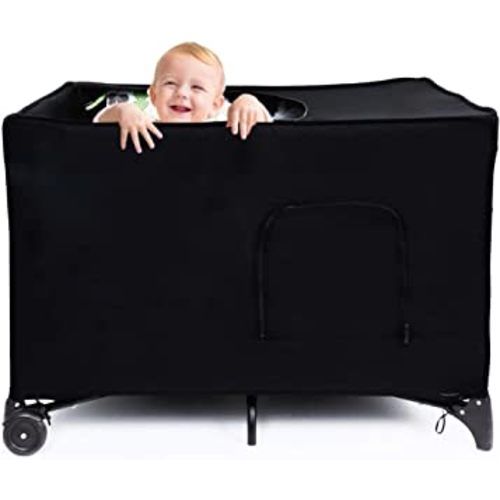 Blackout Cover for Pack N Play, Portable Breathable Crib Tent to Block 90% of Light for Indoor Outdoor Travel, Stretch Up to 48×39 Inches