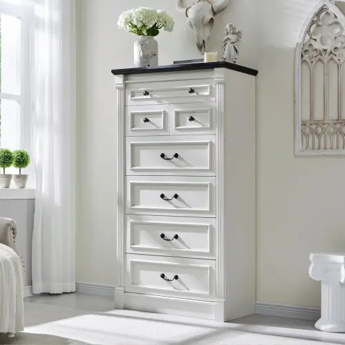 Farmhouse 7 Drawers Dresser for Bedroom, 57" Tall Large Dressers & Chests of Drawers w/Roman Column, Storage Dressers Organizer for Bedroom, Hallway, Living Room, White