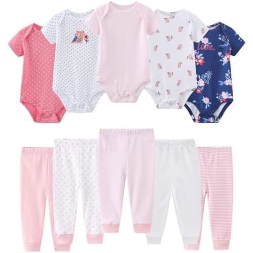 Baby Bodysuit and Pant Set 10-pcs Cotton Soft Newborn Boy Girl Clothes Outfits