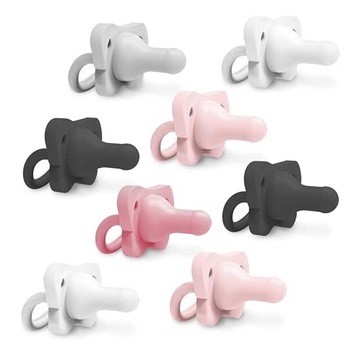 Dr. Brown's HappyPaci 100% Silicone Baby Pacifier, Contoured One-Piece Design, Light-Pink, Pink, White, Black, Gray, 0-6m, BPA-Free, 8-Pack