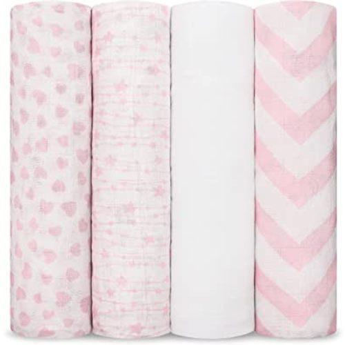 Comfy Cubs Muslin Swaddle Blankets Neutral Receiving Blanket Swaddling, Wrap for Boys and Girls, Baby Essentials, Registry & Gift (Pink)