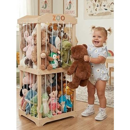 Wooden Stuffed Animal Storage for Kids – Large Toy Storage Organizer & Holder for Your Kids Playroom or Nursery – Easy to Assemble Stuffed Animal Zoo That Keeps Plush Friends Ready for Snuggles