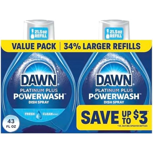 Dawn Powerwash Fresh Dish Spray, Liquid Dish Soap, Dish Soap Refill, Dish Detergent Liquid, 2 Refills, 2x21.5 Fl Oz