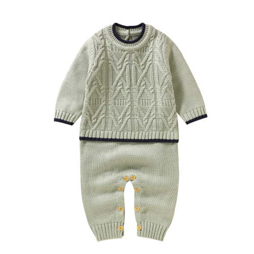MEZZALL Baby Cable Knit Splice Romper Cotton Long Sleeve Boys Girls Sweater Knitwear Baby Jumpsuit Cute Dailywear, Mint Green, 3-6 Months