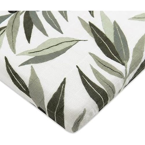 Babyletto Muslin Baby Bassinet Sheets for Girls & Boys - GOTS Certified Breathable Organic Cotton Cover, 360° Fitted, Soft & Gentle Rectangle Bedside Bassinet Sheets - Olive Branches