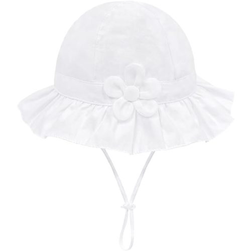 Toddler Kids Baby Girl Breathable Sun Hat Cotton Foldable 50+ SPF Protective - 6-12 Months - 04/Flower/White