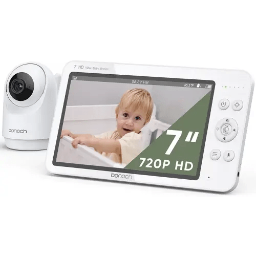 bonoch MegaView Baby Monitor with Camera and Audio, 7" 720P HD Video Baby Monitor No WiFi, 6000mAh Battery, VOX Mode, Auto Night Vision, Hack Proof, Remote PTZ, 8 Lullabies Baby Camera Monitor