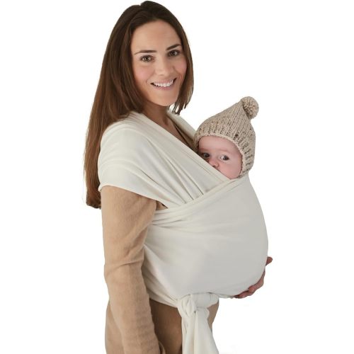 mushie Baby Wrap Carrier | 100% Organic Cotton | Infant Sling for Newborn and Babies 8-35 lbs (Ivory)