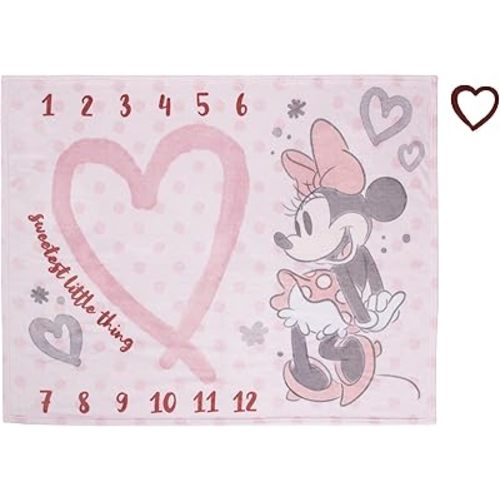 Disney Minnie Mouse Pink, Rose, Black & White Super Soft Milestone Baby Blanket, Pink, White, Black, Raspberry, 40x50 Inch (Pack of 1)
