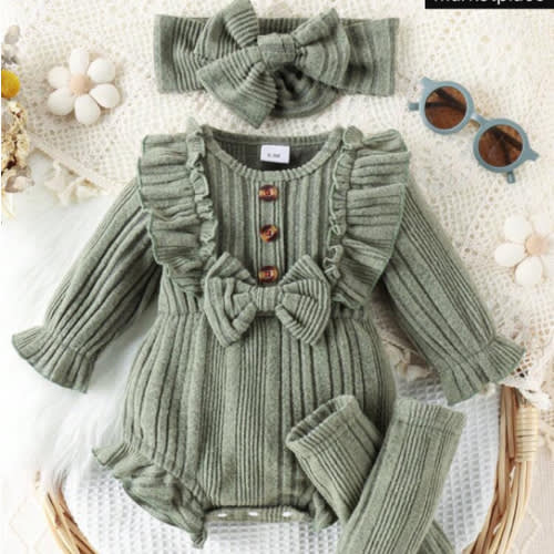 1 Set Baby Girls Solid Color Top + Headband + Socks Outfit, Lightweight, Spring & Autumn