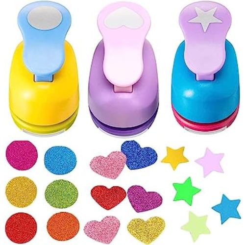 Craft Holes Punch Set, 3Pcs 1 Inch Paper Punchers with Heart, Star, Circle Hole Punch Shapes, DIY Handmade Craft Punch Scrapbook Office Supplies for Paper Crafts Valentine's Day Card Making