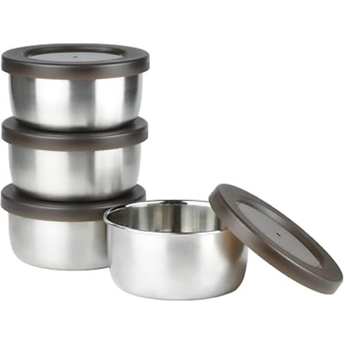 9 oz Stainless Steel Lidded Bowls, 4 Pack Unbreakable Small bowls with BPA-free Plastic Lids for Meal Prep, Cooking, Snacks, Leftovers