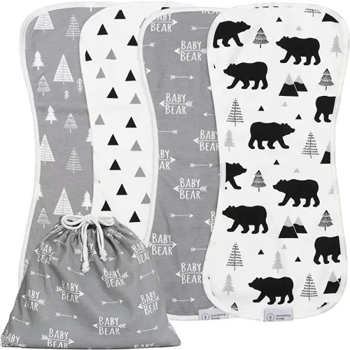 Organic Burp Cloths for Baby Boys and Girls with Bag - XLarge Absorbent Burping Clothes, Newborn Towel, Milk Spit Up Rags, Burpy Cloth Bib for Unisex, Boy, Girl, Baby Bear Woodland, 4 Pack
