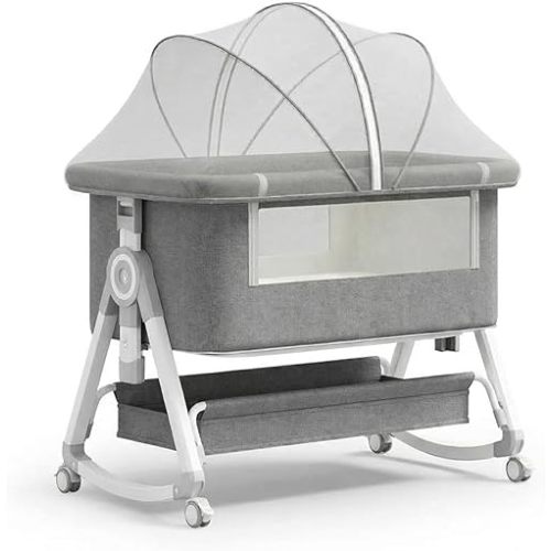 PandaEar Foldable Baby Bassinet Bedside Sleeper with Mosquito Net, Portable Crib with Wheels, Adjustable Height Infant Bed, Co-Sleeper for Newborns, Breathable Mesh