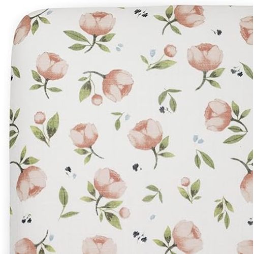 Little Unicorn 100% Natural Organic Cotton Muslin Crib Sheets | Breathable, Naturally Soft Fabric (Watercolor Floret)