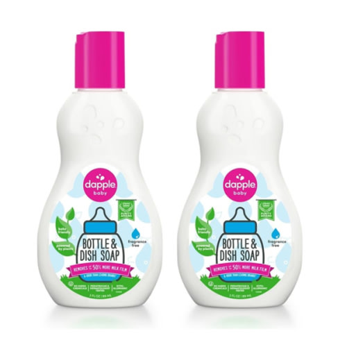 Dapple Baby Bottle Soap, Hypoallergenic Dish Soap for Baby Bottles, Powered by Plants, Travel Size, Fragrance Free, 3 Fl Oz (Pack of 2)