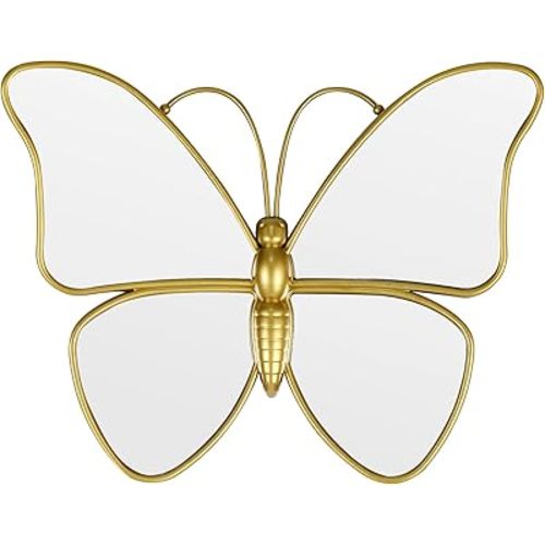 Wartter Decorative Butterfly Wall Mirror with Gold Plastic Frame (12.2 x 9.8 inch)
