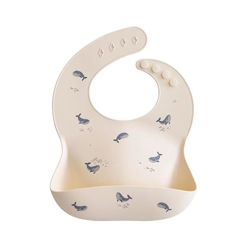 mushie Silicone Baby Bib | Adjustable Fit Waterproof Bibs (Whales)