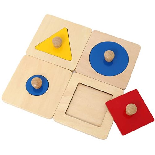 Thoth Montessori Single Shape Puzzle First Shapes Jumbo Wooden Puzzle Board Knob Wooden Puzzle Geometric Shape Puzzle Early Education Material Sensorial Toy for Toddler Shape & Color Sorter (4 pieces)