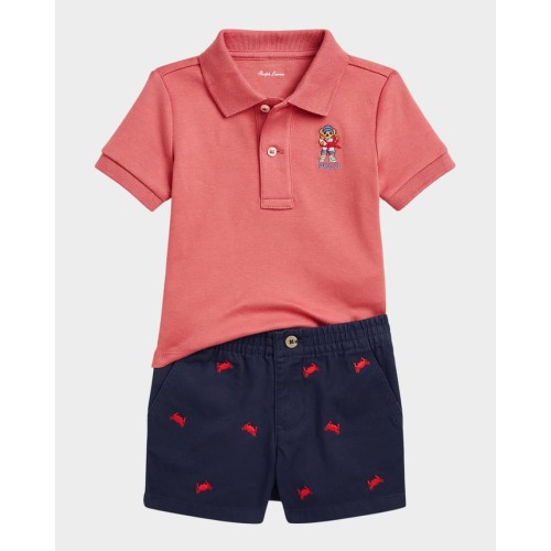 Boy's Polo Bear Shirt & Shorts Set, Size 3M-24M