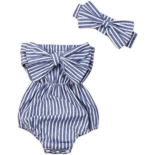 Newborn Baby Girls Romper Jumpsuit Infant Girl Summer Bodysuits Ribbed Short Sleeve One-Piece Headband