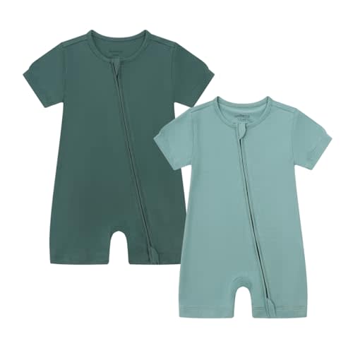 JunNeng Baby 2 Pack Rayon of Bamboo Romper Sleeper 2 Way Zipper Short Sleeve Jumpsuit Zipper Footless One-piece