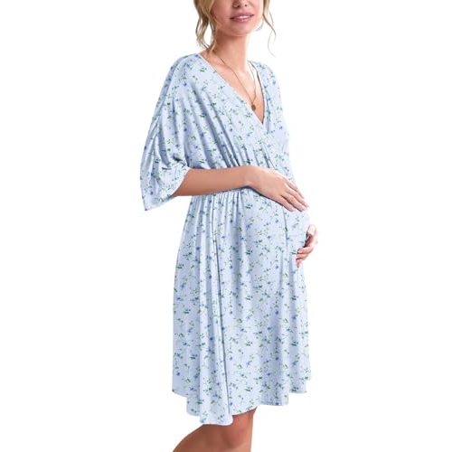 Ekouaer 3 in 1 Labor/Delivery/Hospital Gown Maternity Dress Nursing Nightgown Sleepwear for Breastfeeding