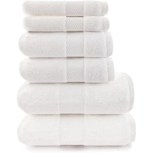 Elegance 100% Organic Cotton Turkish Bathroom Towels Set, Ideal Quick Dry Luxury Washcloths, Hand & Large Bath Towels for Shower (6 Pack), White