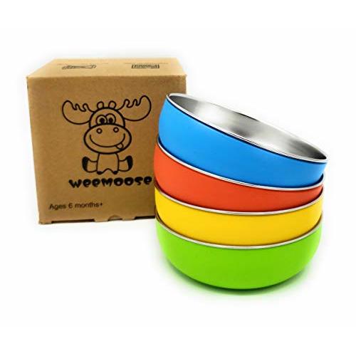 WeeMoose Premium 304 Stainless Steel Baby Bowls with Removable Silicone Shell | Set of 4 Bowls | Toddler Food Bowls Snack Container