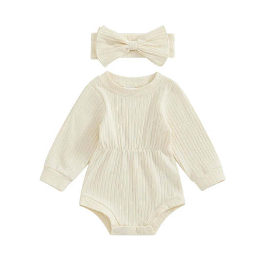 Baby Girls Spring Fall Solid Color Round Neck Long Sleeve Ribbed Rompe – August + Willow