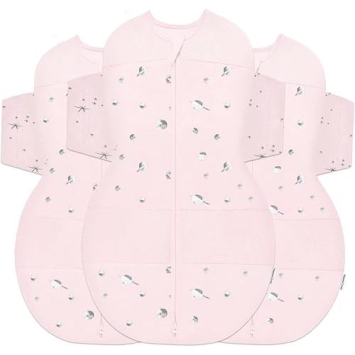 Happiest Baby SNOO Sleep Sack - 100% Organic Cotton Baby Swaddle Blanket - Doctor Designed Promotes Healthy Hip Development - 3-Pack Bundle (Rose Planets, S, M, L)
