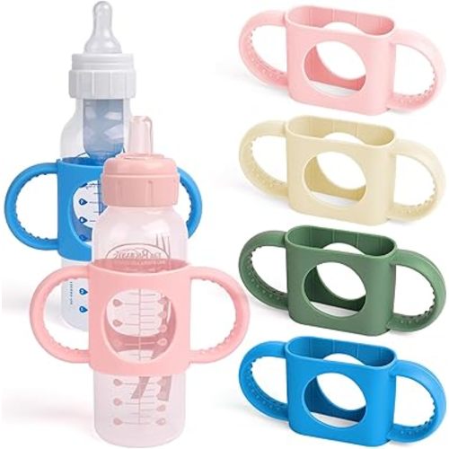HUAKENER 4 Pack Baby Bottle Handles, Silicone Bottle Handles for Dr Brown Narrow Baby Bottles, Baby Bottle Holder with Easy Grip Handles to Hold Their Own Bottle BPA - Free