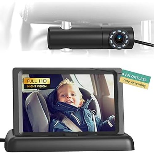 Baby Car Camera, HD Display Baby Car Mirror with Night Vision Feature, 4.3 inch Baby Car Monitor with Wide Clear View, Baby Car Seat Mirror Camera Rear Facing to Observe Baby’s Every Move