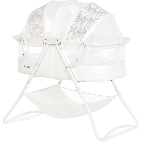 Dream On Me Karley Bassinet in Dove White, Lightweight Portable Baby Bassinet, Quick Fold and Easy to Carry, Adjustable Double Canopy, Indoor and Outdoor Bassinet with Large Storage Basket.