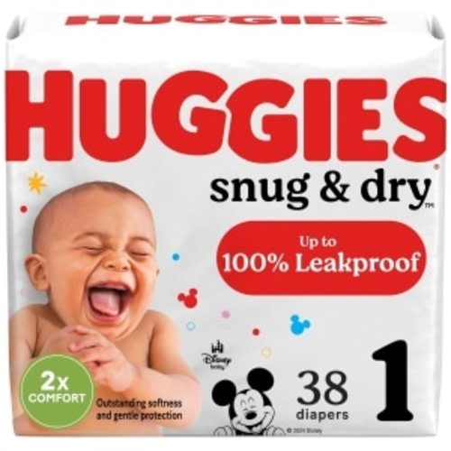 Huggies Snug & Dry Baby Diapers, Size 1 (8-14 lbs), 38 Ct