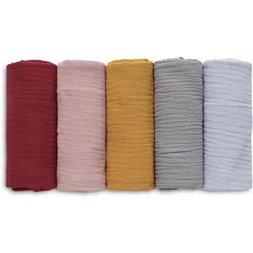 Muslin Receiving Blankets, Neutral Blanket Swaddling for Newborn Boys and Girls, 5 Pack Breathable and Skin-Friendly Swaddle Wrap for Infant Baby (Multiple Colors)