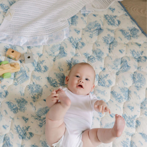 Spring Toile Blue Quilted Playmat - Organic Cotton Baby Playmat – The Gilded Bird US