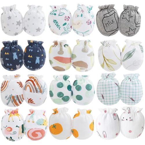 12 Pairs Newborn Baby Mittens Baby Gloves No Scratch Mittens Gloves for 0-3 Months Infant Baby Boys Girls - Star