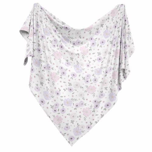 Watercolor Floral Lavender Purple And Grey Collection Baby Swaddle Blanket