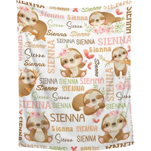 Aniruddha Custom Sloth Baby Name Blanket,Personalized Sloth Baby Blanket,Custom Baby Blankets with Name for Kids,Customized Name Blanket for Toddlers Kids Nursery,30"x40"-Toddler Size