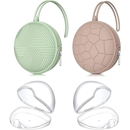 Smlpuame 4 Pack Pacifier Holder Case Set,2 Silicone Portable Pacifier Cover Pouch Bag for Diaper Bags Baby Carriage with 2 Transparent Pacifier Storage Container Box,Easy to Clean(Mint& Blush)