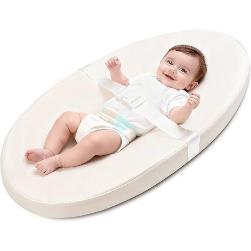 Baby Diaper Changing Pad, Wipeable Baby Changing Pad for Dresser, Contoured Waterproof Changing Pad with PU Cover, Non-Slip Safety Belt & Bottom, Portable, Lightweight