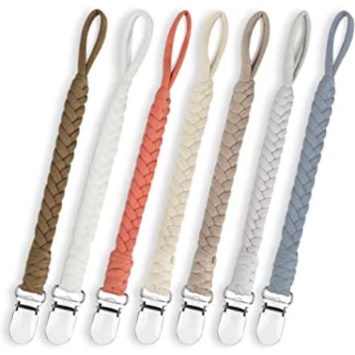 7 Pcs Braided Pacifier Clips for Boys and Girls, Pacifier Holder Baby Binky Clips Handmade Cotton Modern Unisex Pacifier Smoother Clip Fits All Pacifiers for Shower Birthday Gifts