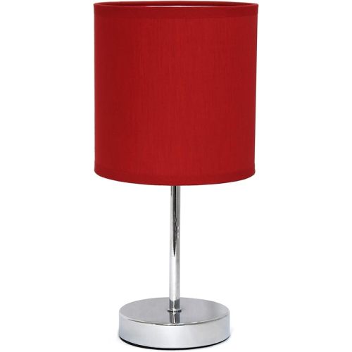 Simple Designs LT2007-RED Chrome Mini Basic Table Lamp with Fabric Shade, Red